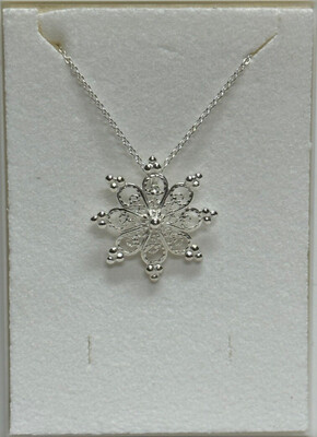 Snowflake Large Bright Silver Finish-Necklace