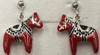 Earrings Silver Dala Horse Red