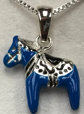 Necklace Silver Blue Dala Horse