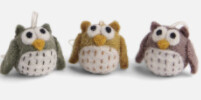 Felt Mini Owl Ornaments Burnt Set Of 3