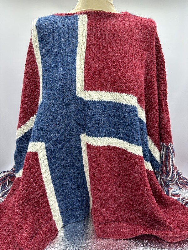 Peruvian Trading Flag Poncho Fringe Norway O/S