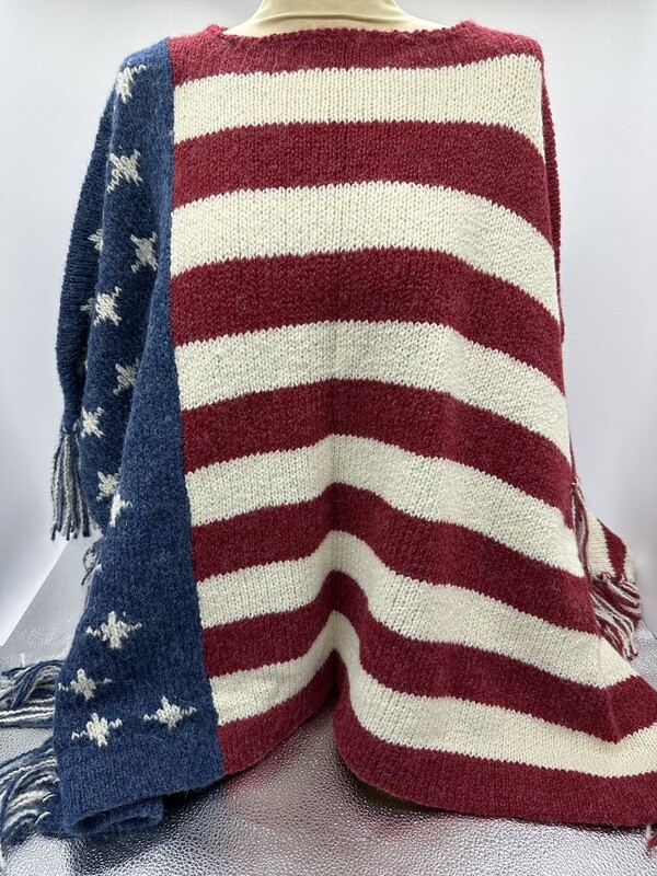 Peruvian Trading Flag Poncho Fringe USA O/S