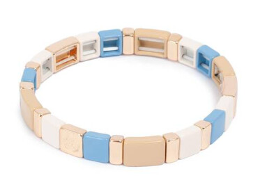 A&amp;C Bracelet Enamel Tiles Blue/Beige/White 6.75&quot;