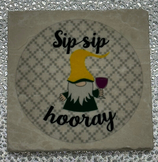 Coaster Tile-Sip Sip Hooray Gnome