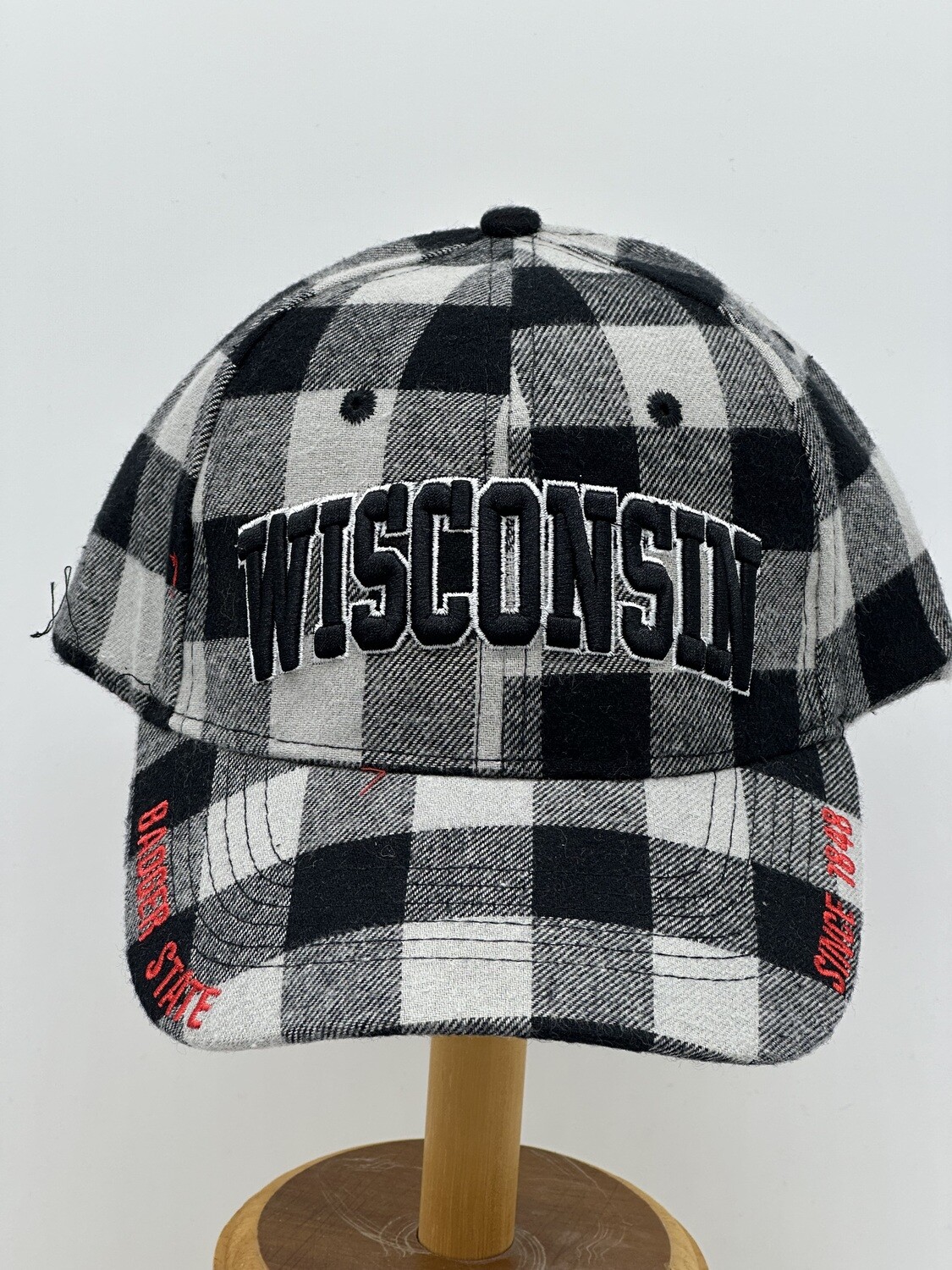 Baseball Cap Blk\gr Plaid Wisconsin