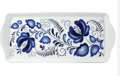 Almond Cake Tray Blue Folk Art Flowers