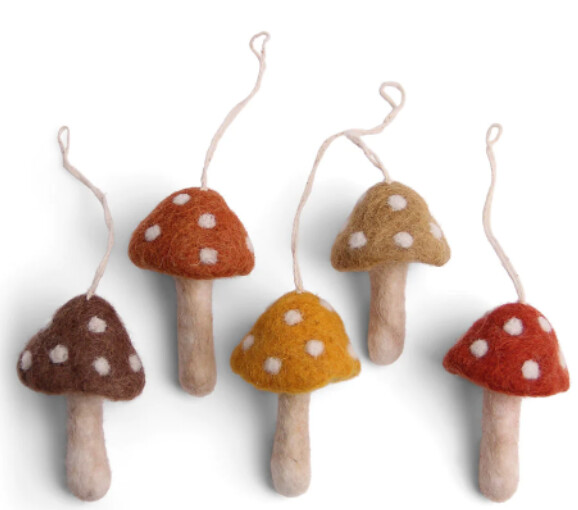 Felt Mushroom Ornament Set Of 5