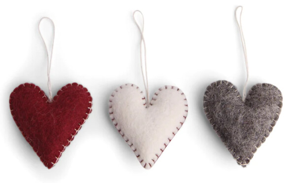 Felt Heart Ornament W/ Stitching Set Of 3