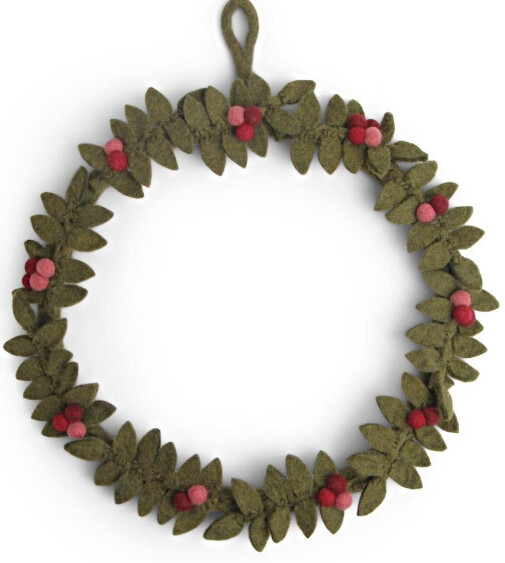 Felt Wreath Green W/ Red Berries