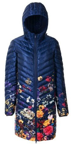 Coat 3/4 Down Floral Navy M