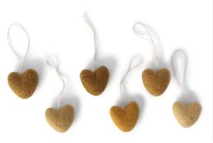 Felt Heart Ornament Ochre Set/6