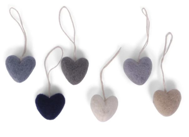 Felt Mini Heart Ornaments Blue Set/6