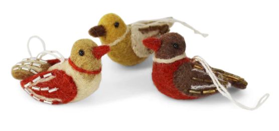 Felt Ornament Pearl Bird Set/3