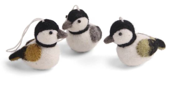 Felt Ornament Sparrow Black Set/3
