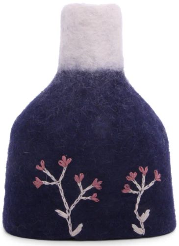 Felt Vase Blue W/Glass