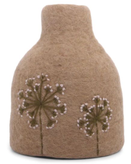 Felt Vase Brown W/Glass