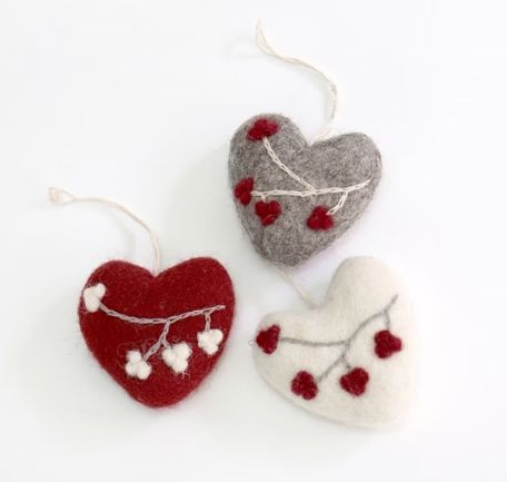Felt Heart Ornament W/ Berries