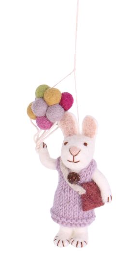 Felt Bunny Girl W/Lavender Dress And Balloons