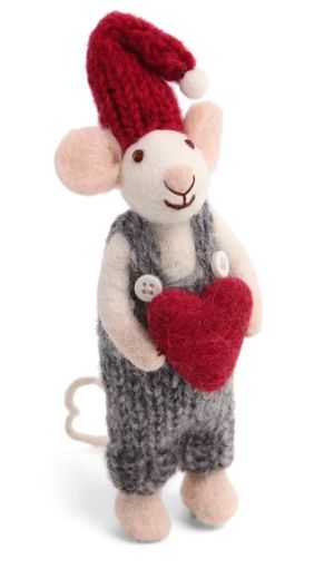 Felt White Boy Mouse W/ Heart