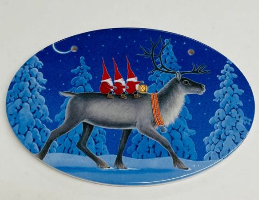 Ceramic Oval Sign-EMelhuish Tomtar Reindeer