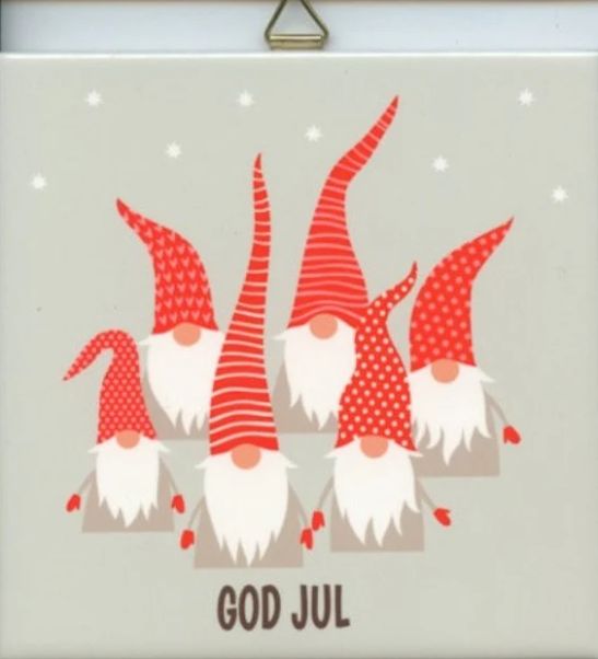 Ceramic Tile God Jul Gnomes Grey