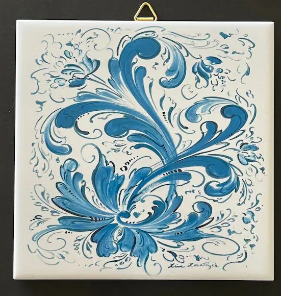 Ceramic Tile LL Rosemaling Blue