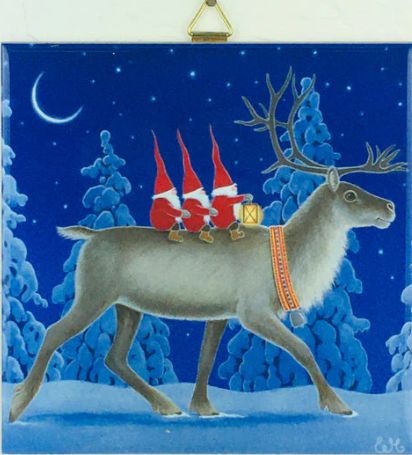 Ceramic Tile-Melhuish Riding Reindeer