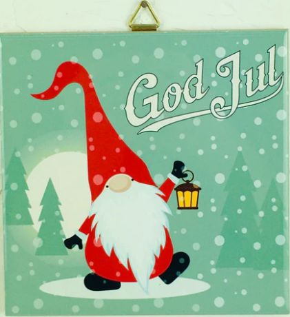 Ceramic Tile Vintage God Jul Gnome W/Latern