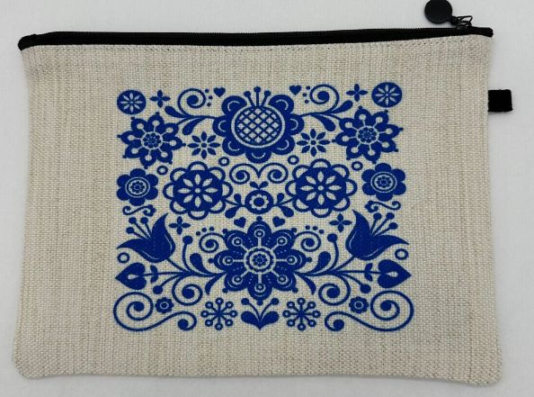 Zip Cosmetic Bag Blue Folk Art