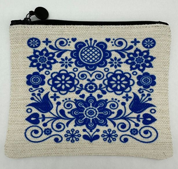 Mini Zip Bag Blue Folk Art