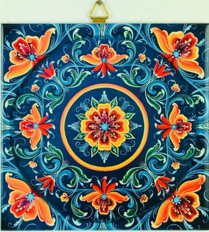 Ceramic Tile LL Blue Rosemaling