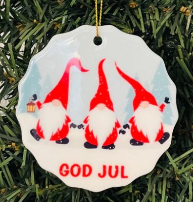 Ceramic Ornament 3 GodJul Gnomes