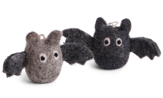 Ornaments Bats Black &amp; Grey Set Of 2