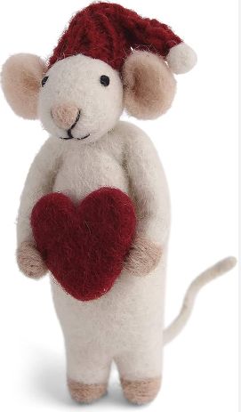 Ornament Felt White Mouse W/ Heart