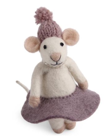 Ornament Felt White Mouse W/ Purple Dress