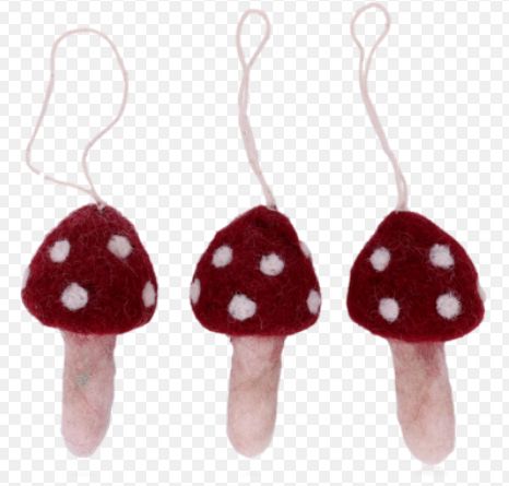 Ornaments Felt Mushrooms Red Set Of 3