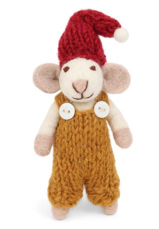 Ornament White Mouse W/ Gold Brown Pants
