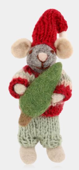 Ornament Felt Grey Mouse W/Tree