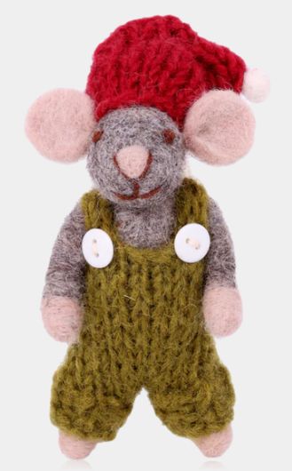 Ornament Grey Mouse W/Pine Green Pants