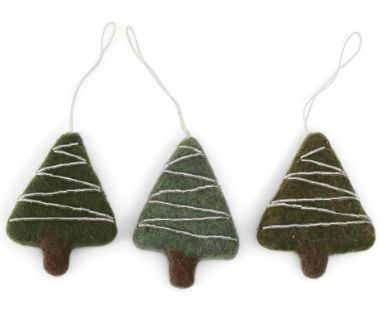 Ornament Green Trees W/ Pearls Set Of 3