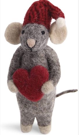 Ornament Felt Gray Mouse W/ Heart