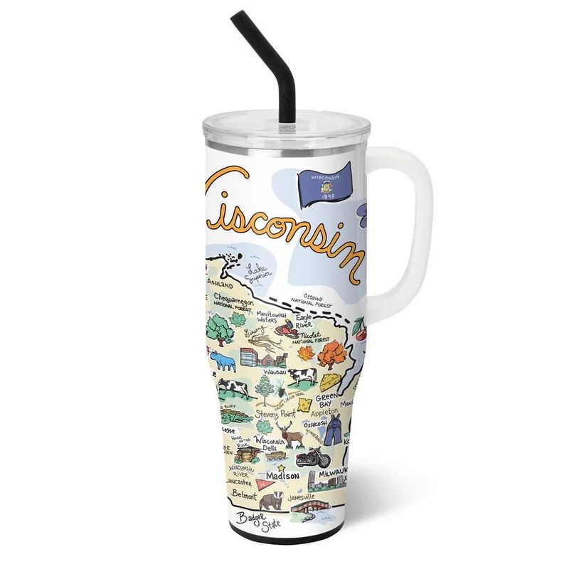 Wisconsin 40oz Mega Mug W/ Straw