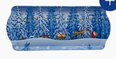 Almond Cake Tray Christmas Snow Covered Trees With Santa Reindeer And Sleigh Eva Melhuish