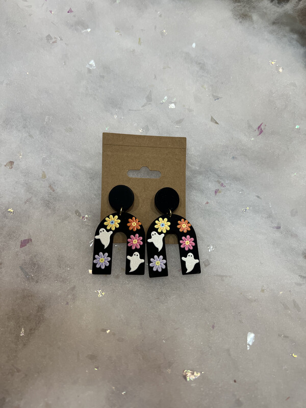 Black Earrings with Ghosts and Flowers