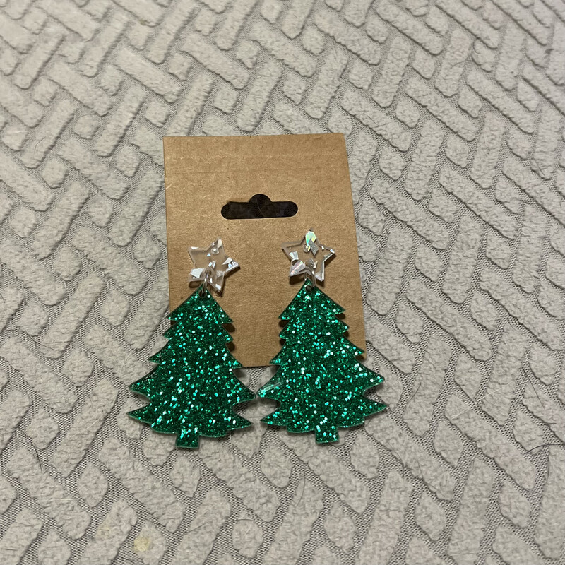 Green Sparkly Christmas Tree Earrings