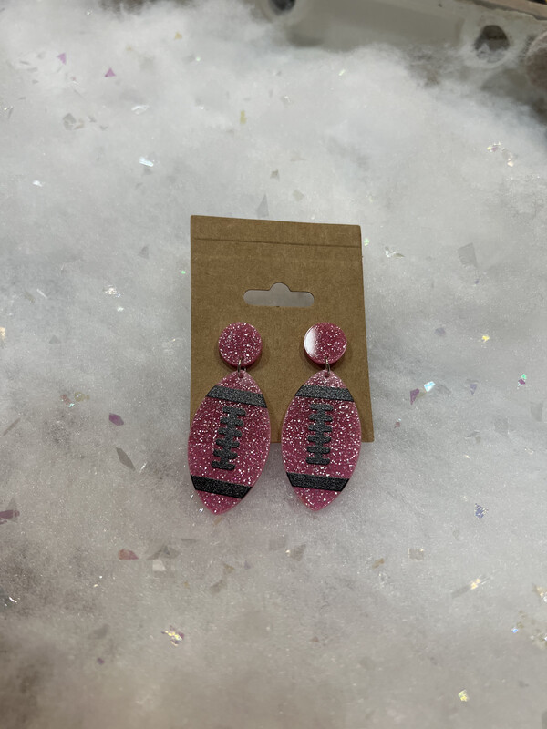 Pink Sparkly Football Earrings