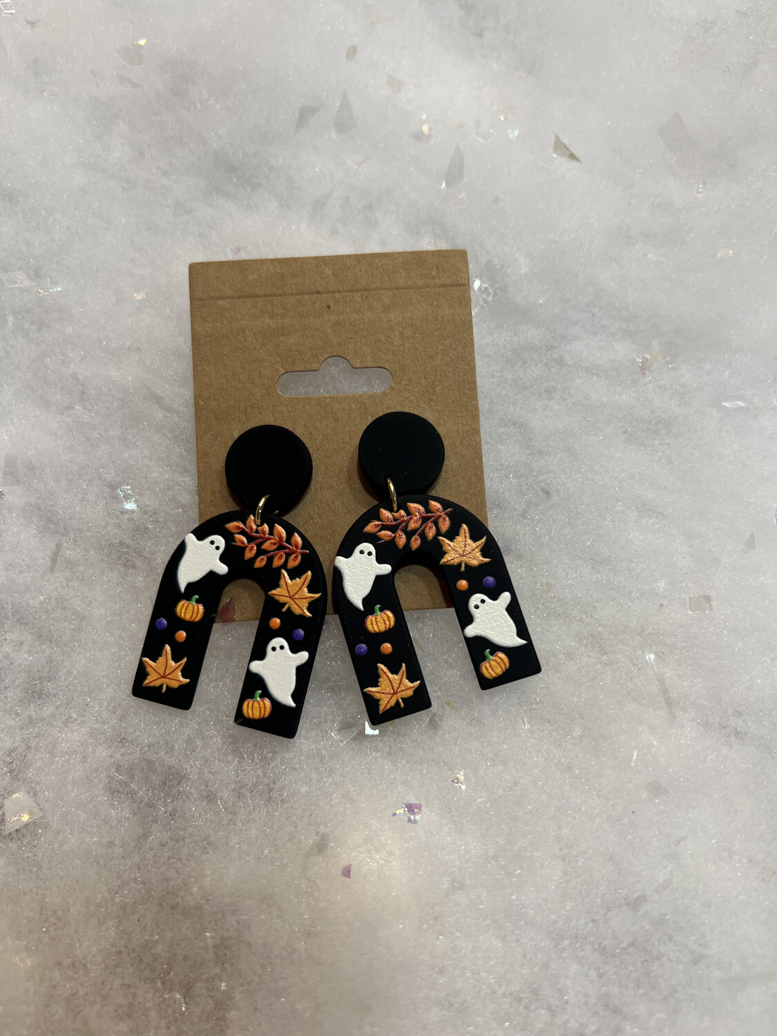 Black Earrings with Ghosts and Fall Leaves