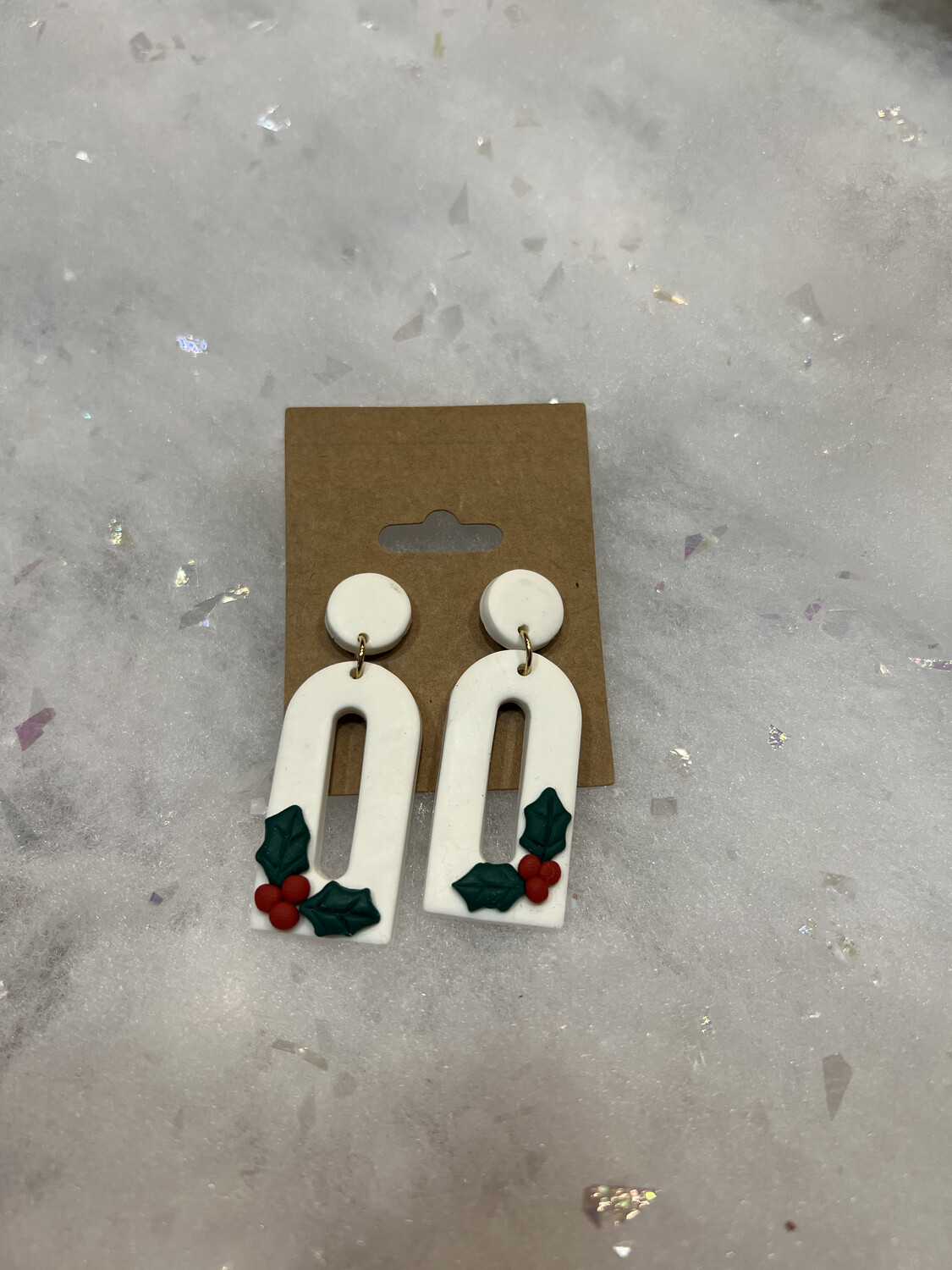 White Clay Earrings with Mistletoe