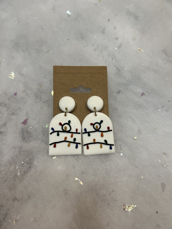 White Clay Earrings with Christmas Lights