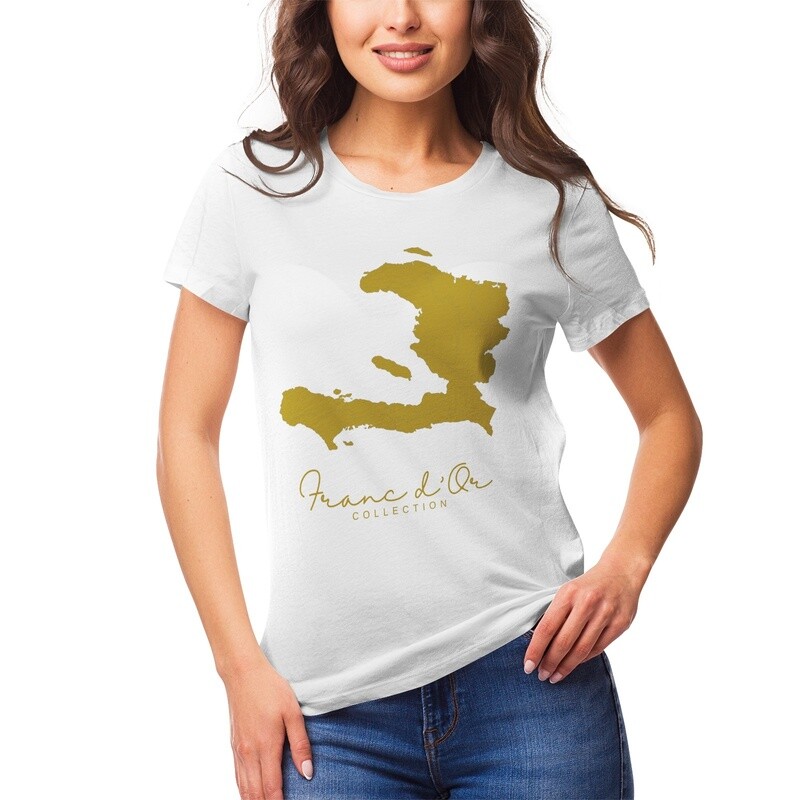 Franc d'Or Signature Collection - Women's Ultra Soft Haiti Map T-shirt 